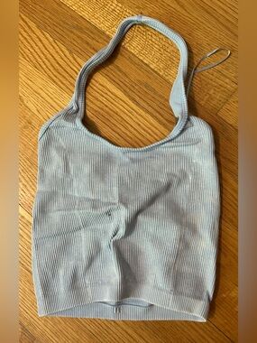 American Eagle Light Blue Ribbed Halter Crop Top